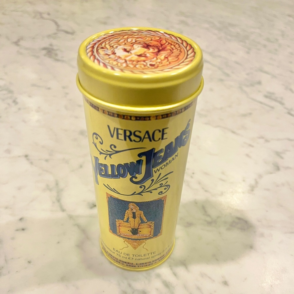 Vintage 90’s Gianni Versace Yellow Jeans Large Storage Tin - Tin Only - Picture 7 of 7